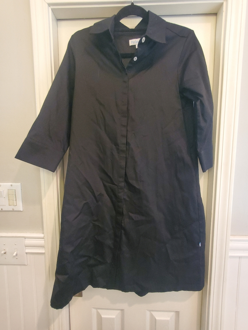 Perlavera Black Button-Front Cotton Christy Shirt Dress Size S